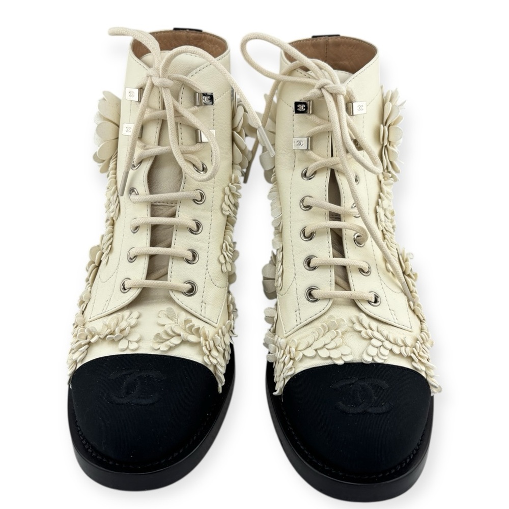 Chanel CC Camellia Flower Combat Boots - Picture 2 of 5